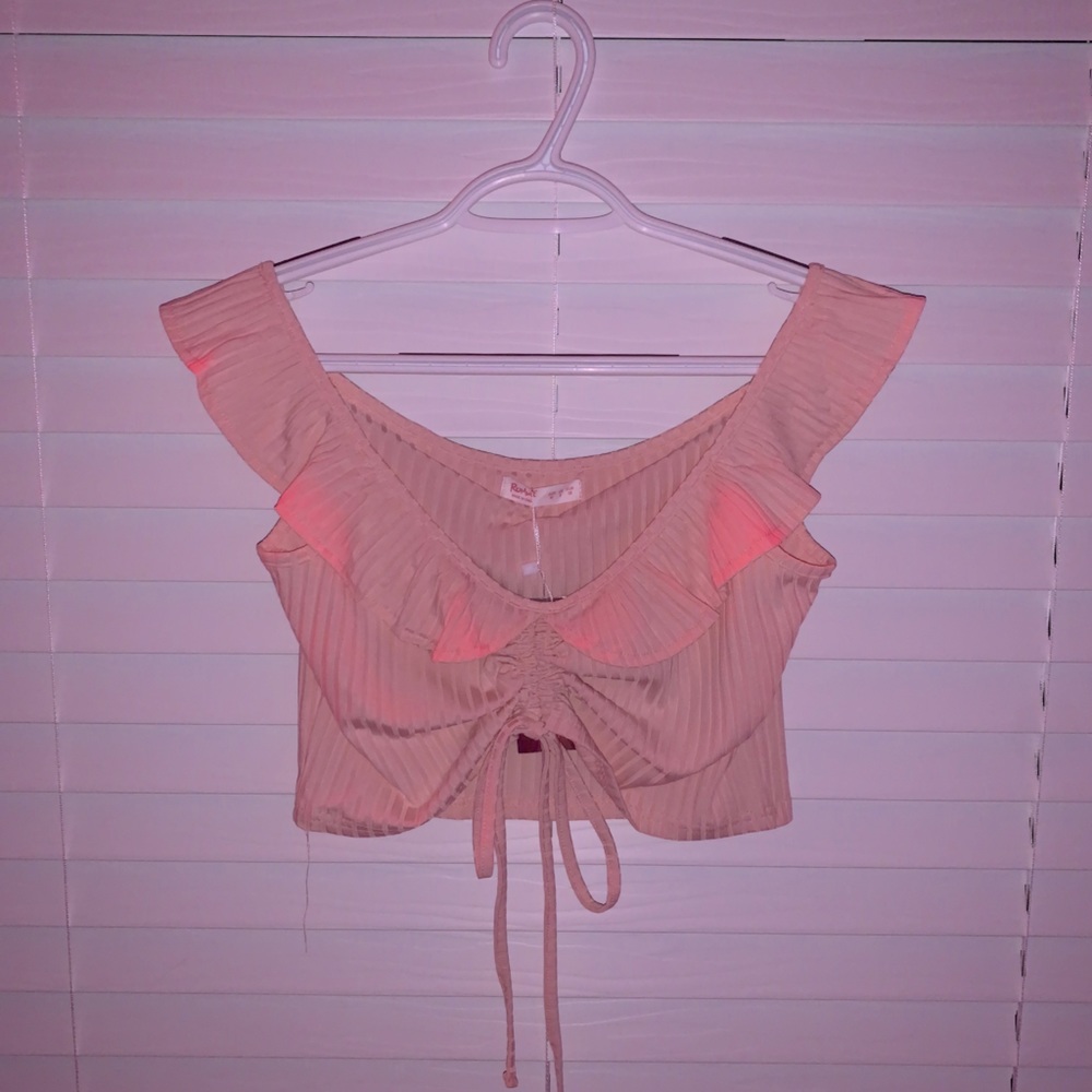 Drawstring Ruffle Bardot Tee